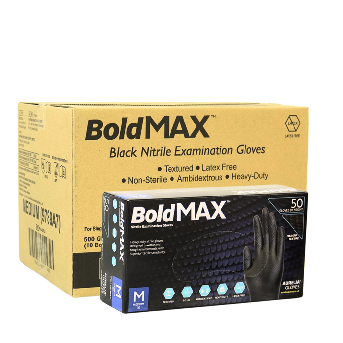 Bold Max - Black Nitrile Gloves - Powder Free (Medium)