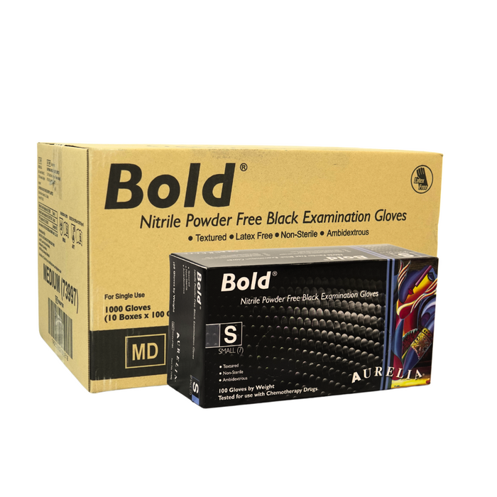 Bold - Black Nitrile Gloves - Powder Free (Small)