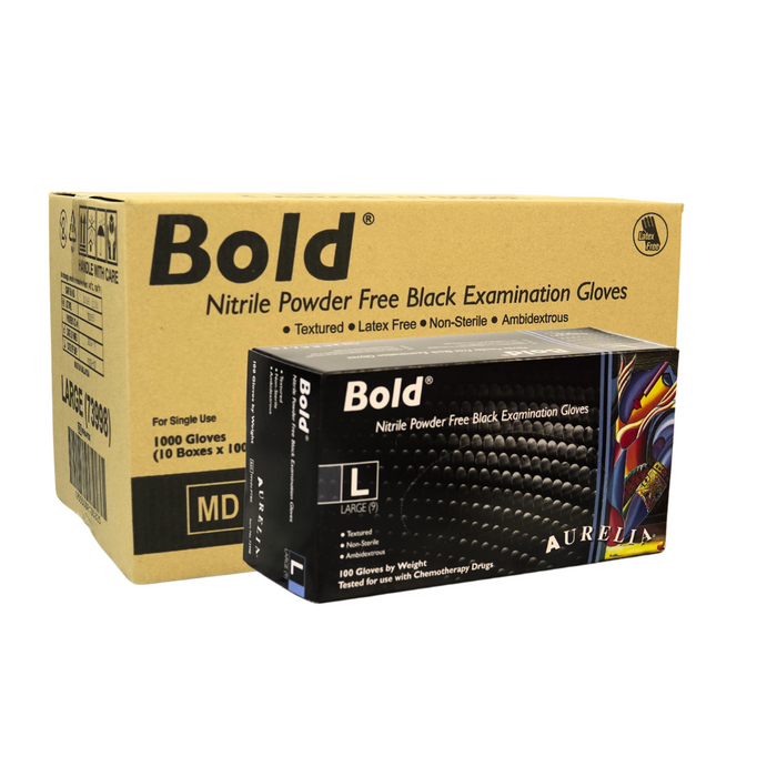 Bold - Black Nitrile Gloves - Powder Free (Large)