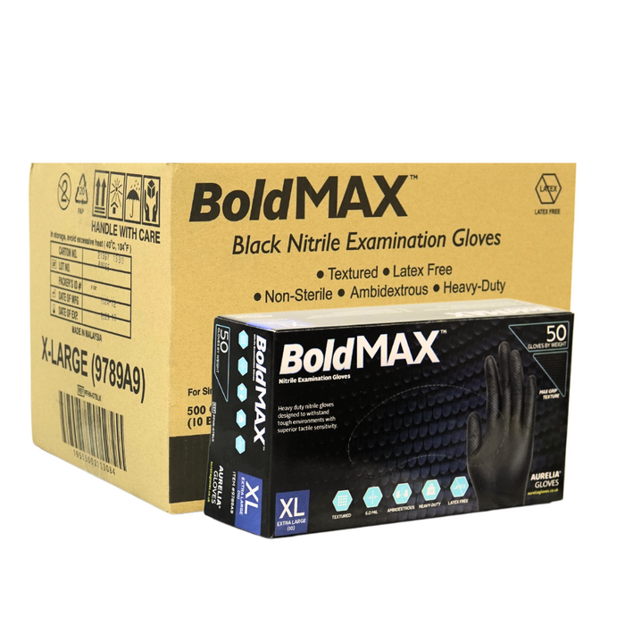 Bold Max - Black Nitrile Gloves - Powder Free (Extra Large)