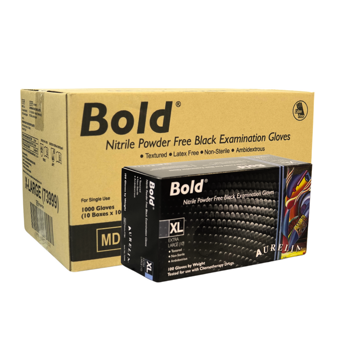Bold - Black Nitrile Gloves - Powder Free (Extra Large)