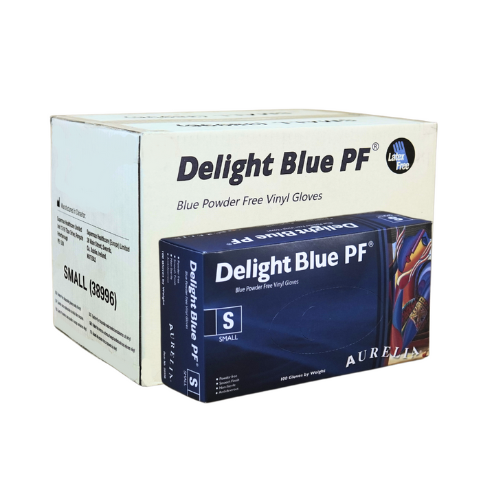 Delight - Blue Vinyl Gloves - Powder Free (Small)