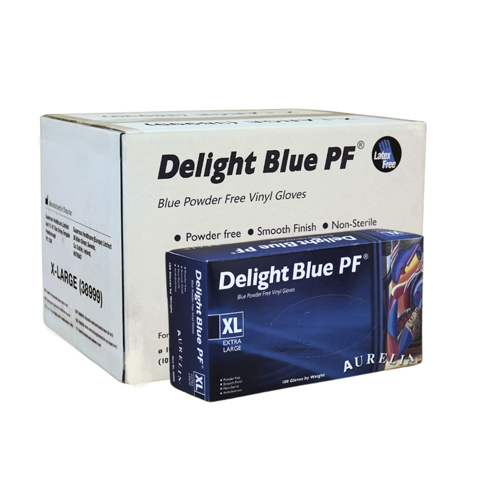 Delight - Blue Vinyl Gloves - Powder Free (Extra Large)