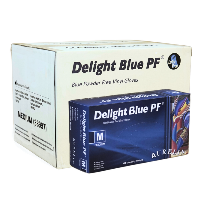 Delight - Blue Vinyl Gloves - Powder Free (Medium)