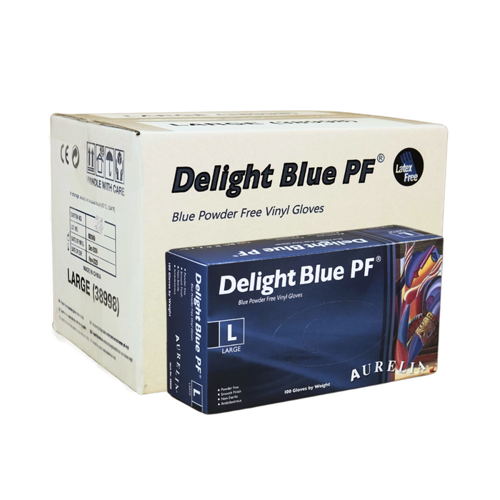 Delight - Blue Vinyl Gloves - Powder Free (Large)