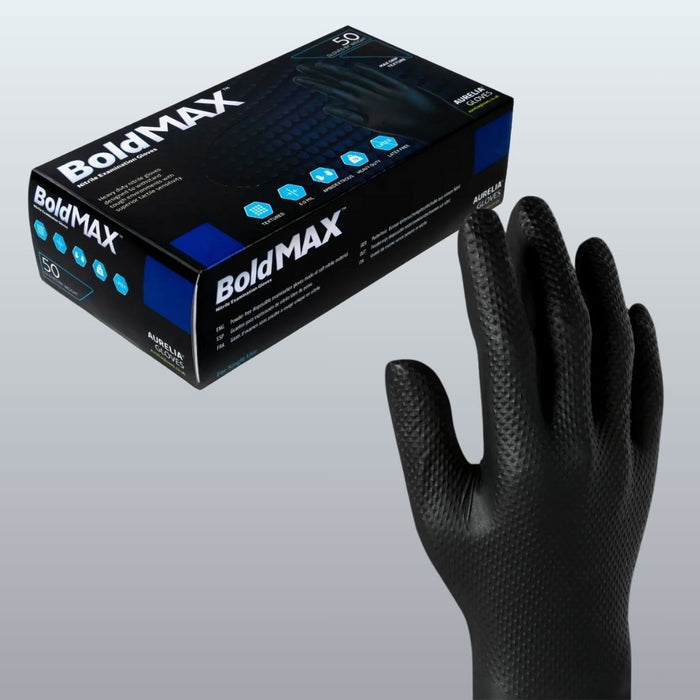 Aurelia Bold Max Diamond Textured black Nitrile Disposable Glove Box of 50