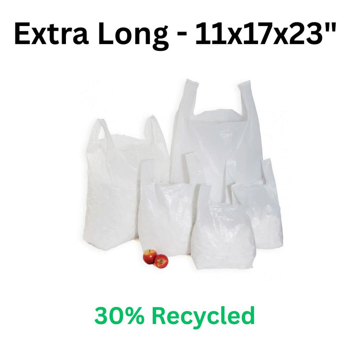 Large - Extra Long - White HD Vest Carrier Bags - 30% Recycled