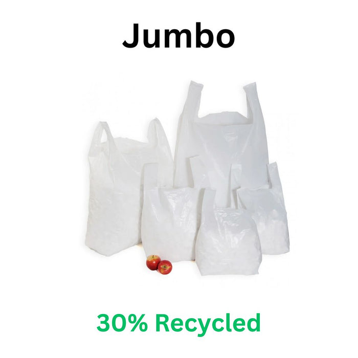 Jumbo - White HD Vest Carrier Bags - 30% Recycled