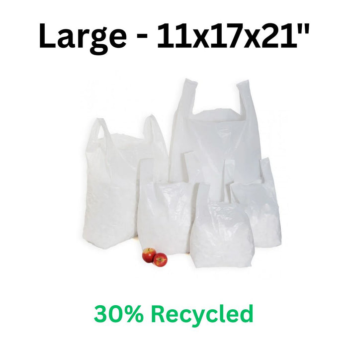 Large - 11x17x21" - White HD Vest Carrier Bags - 30% Recycled