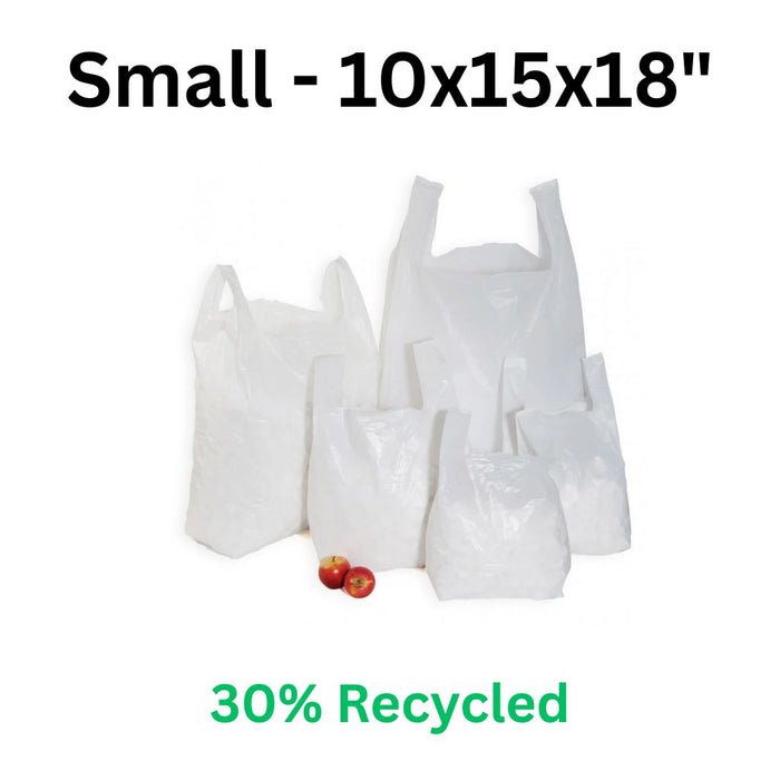 Small - 10x15x18" - White HD Vest Carrier Bags - 30% Recycled