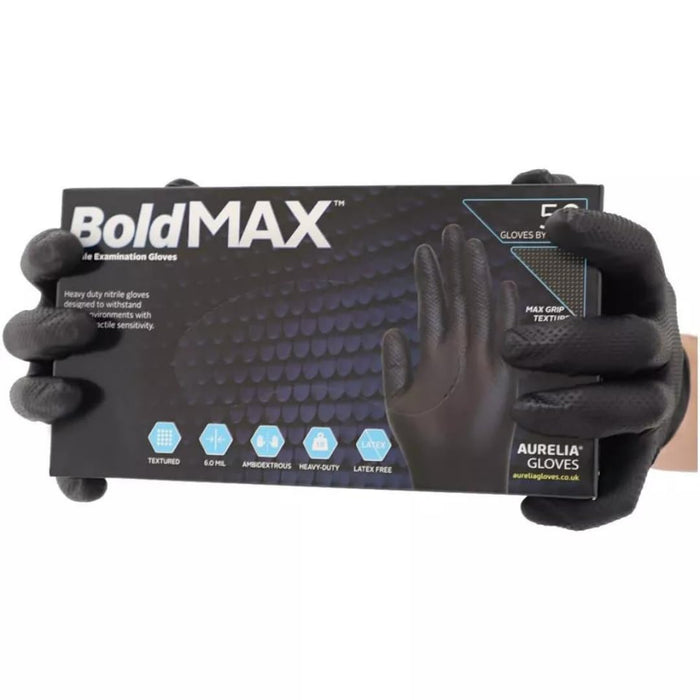 Bold Max - Black Nitrile Gloves - Powder Free (Medium)
