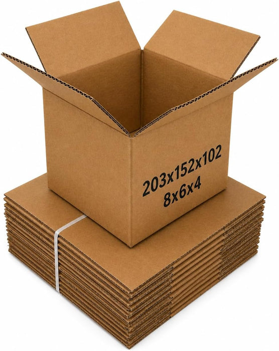 Boxes of 8x6x4 Inch Small Cardboard Boxes | Single Wall Shipping Boxes, Mailing & Postal Boxes | Strong Corrugated Packing Boxes for Moving, Storage, Royal Mail Small Parcel