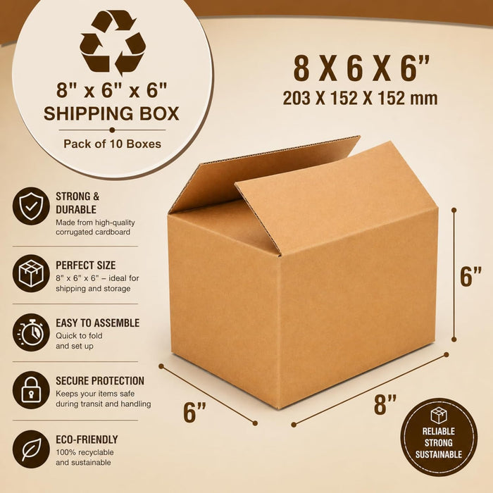 Boxes of 8x6x6 Inch Small Cardboard Boxes | Single Wall Shipping Boxes, Mailing & Postal Boxes | Strong Corrugated Packing Boxes for Moving, Storage, Royal Mail Small Parcel