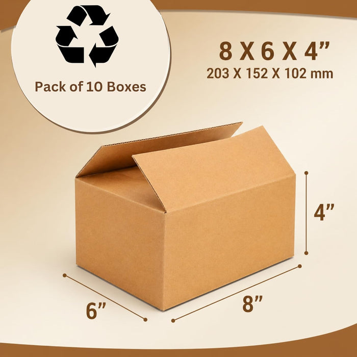 Boxes of 8x6x4 Inch Small Cardboard Boxes | Single Wall Shipping Boxes, Mailing & Postal Boxes | Strong Corrugated Packing Boxes for Moving, Storage, Royal Mail Small Parcel