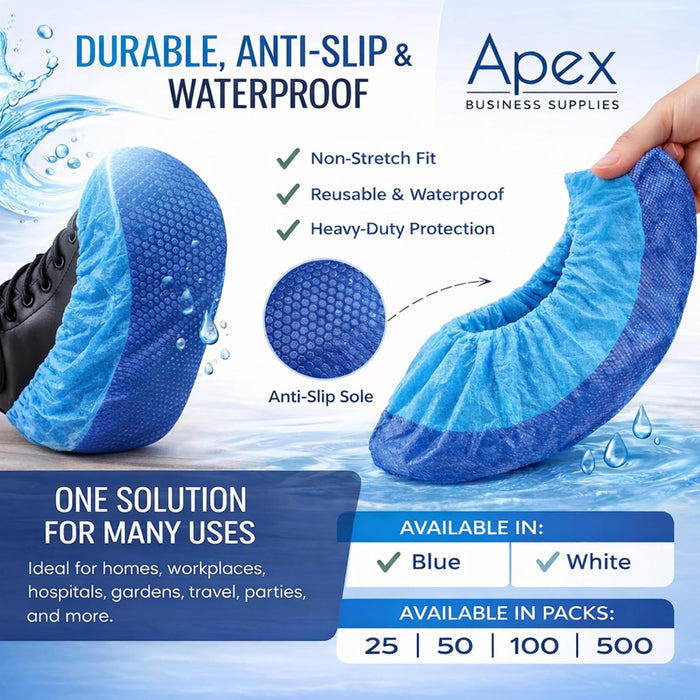 Reusable Waterproof Shoe Covers for Indoors & Outdoors – Non-Slip Heavy Duty Overshoes for Cleaning, Rain, Labs, Hospitals & Carpet Protection – Washable CPE/PP Boot Covers