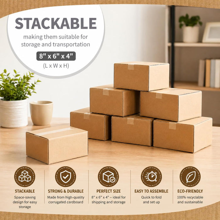 Boxes of 8x6x4 Inch Small Cardboard Boxes | Single Wall Shipping Boxes, Mailing & Postal Boxes | Strong Corrugated Packing Boxes for Moving, Storage, Royal Mail Small Parcel