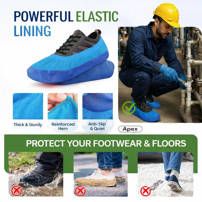 Reusable Waterproof Shoe Covers for Indoors & Outdoors – Non-Slip Heavy Duty Overshoes for Cleaning, Rain, Labs, Hospitals & Carpet Protection – Washable CPE/PP Boot Covers
