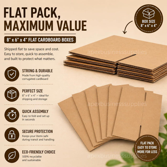Boxes of 8x6x4 Inch Small Cardboard Boxes | Single Wall Shipping Boxes, Mailing & Postal Boxes | Strong Corrugated Packing Boxes for Moving, Storage, Royal Mail Small Parcel