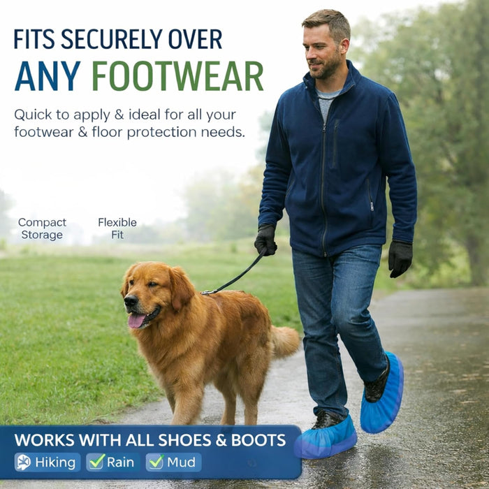 Reusable Waterproof Shoe Covers for Indoors & Outdoors – Non-Slip Heavy Duty Overshoes for Cleaning, Rain, Labs, Hospitals & Carpet Protection – Washable CPE/PP Boot Covers