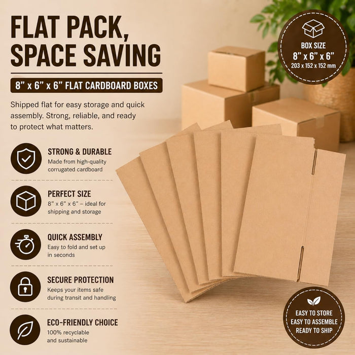Boxes of 8x6x6 Inch Small Cardboard Boxes | Single Wall Shipping Boxes, Mailing & Postal Boxes | Strong Corrugated Packing Boxes for Moving, Storage, Royal Mail Small Parcel