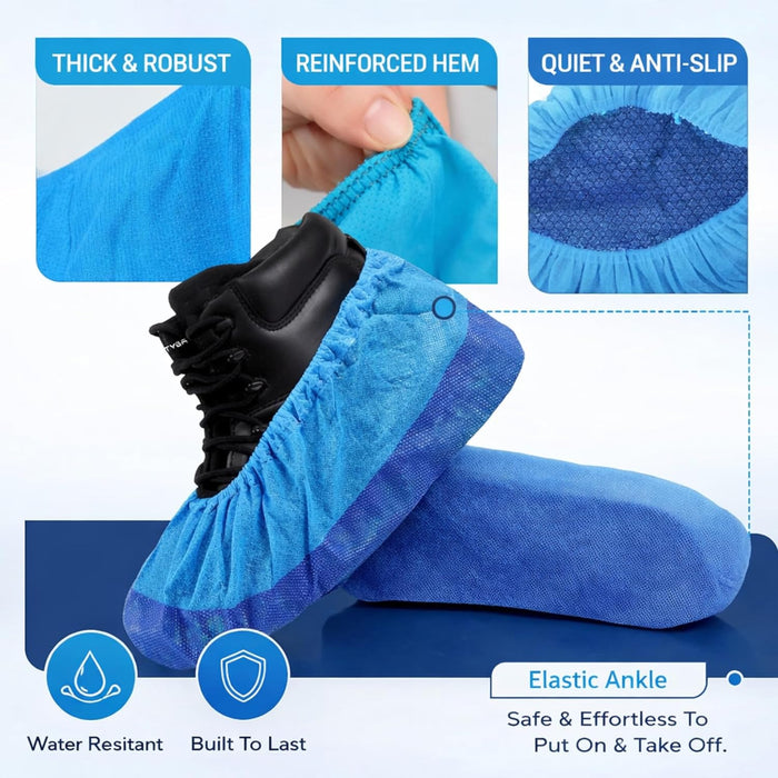 Reusable Waterproof Shoe Covers for Indoors & Outdoors – Non-Slip Heavy Duty Overshoes for Cleaning, Rain, Labs, Hospitals & Carpet Protection – Washable CPE/PP Boot Covers