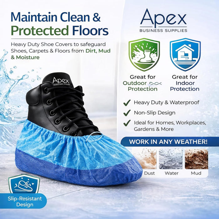Reusable Waterproof Shoe Covers for Indoors & Outdoors – Non-Slip Heavy Duty Overshoes for Cleaning, Rain, Labs, Hospitals & Carpet Protection – Washable CPE/PP Boot Covers