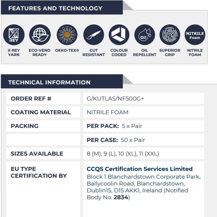 KUTLASS® NF500G - ISO CUT C WITH NITRADRY™ PALM