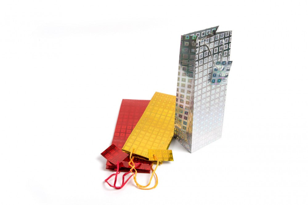Wine Bottle Carrier - Card/Paper - Hologram Design - Rope Handle