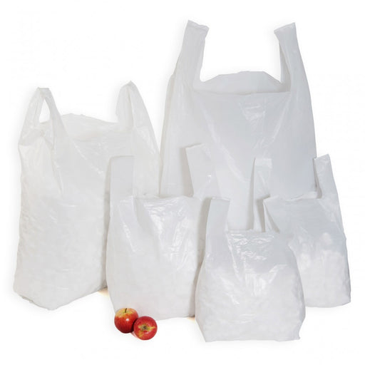Large - Extra Long - White HD Vest Carrier Bags - 30% Recycled