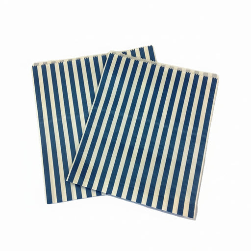 Striped Blue and White Bleached Kraft Paper Bags