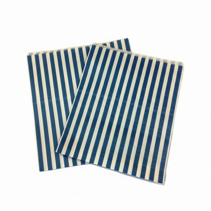 Striped Blue and White Bleached Kraft Paper Bags