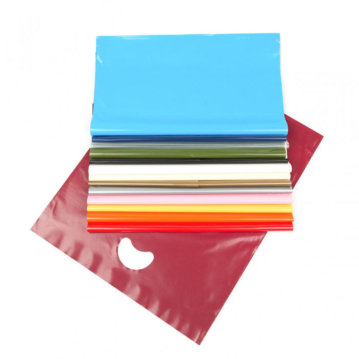 Varigauge Polythene Carrier Bags (LDPE) Treated for Print - 30% Recycled | Punched (Kidney Shaped) Handle - Heavy Duty - Quality Retail Carrier