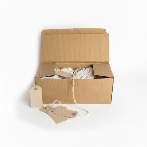 Cardboard box with office supplies on a white background