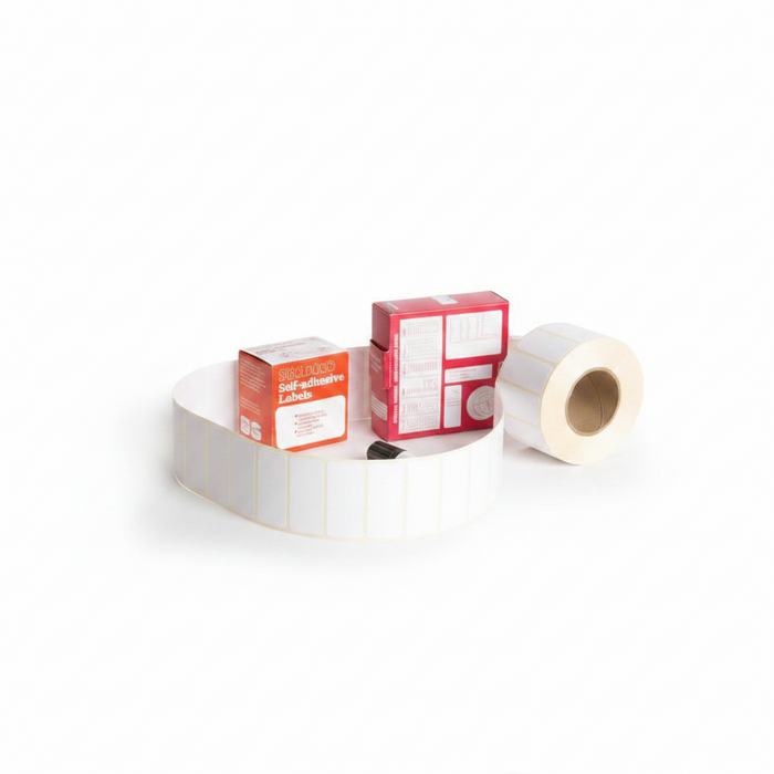 White Paper Self Adhesive Labels in a Dispenser Box