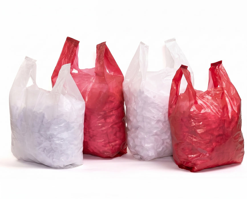 Coloured Low Density Polythene Vest Carriers - 30% Recycled | 275x415x515 Mm | 11x17x21" 120g | Pack of 10x100